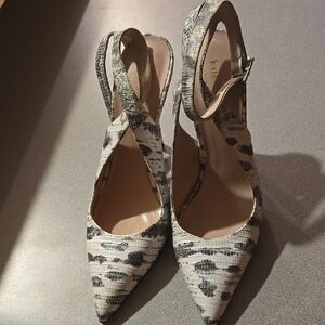 kate spade Black and White Textured Pointed-Toe Slingback Heels